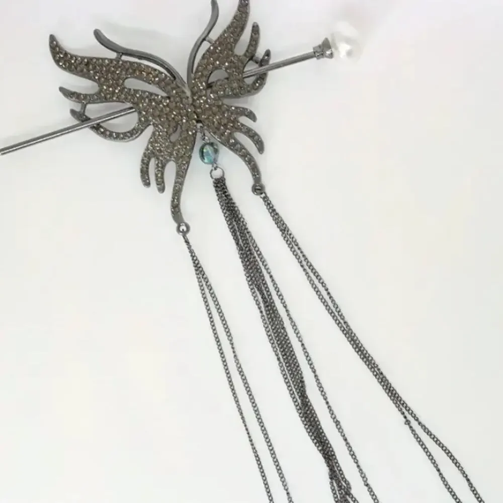 Rhinestone Gunmetal Butterfly Hair Stick Chopsticks Hair Accessory
